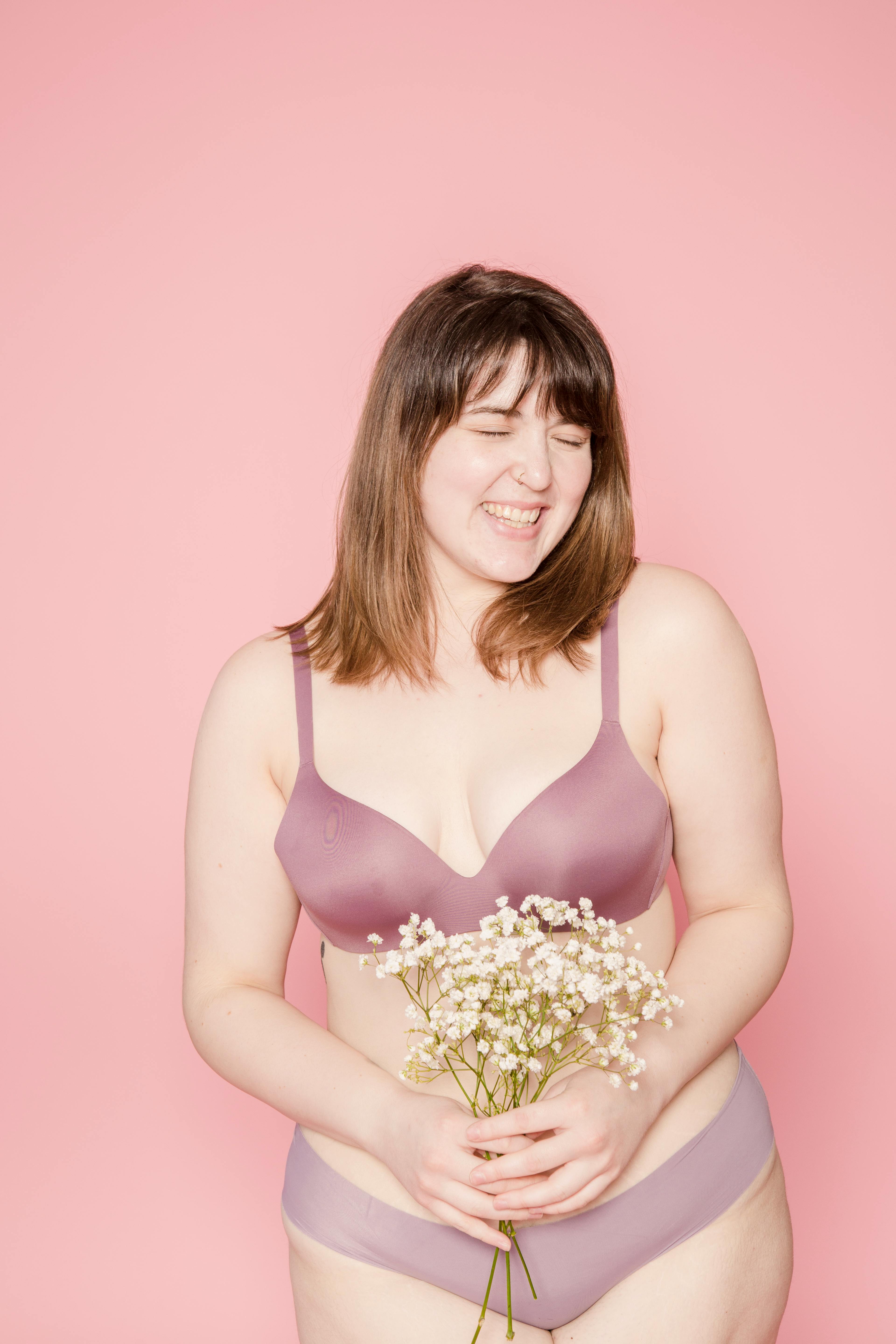 Plus size woman wearing a comfortable seamless wireless bra for everyday wear